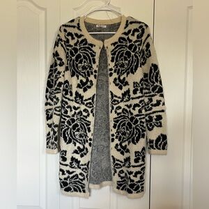 baciano black and white long cardigan size small